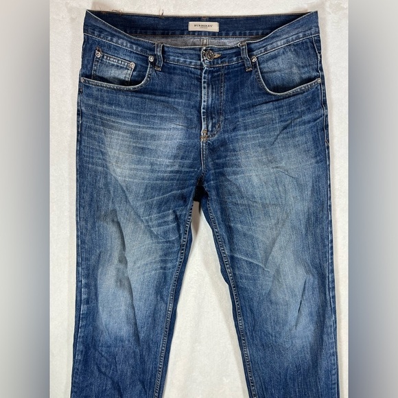Burberry London Medium Wash 34W 32L Premium Denim Jeans Back Pock Logo Buttons - Picture 2 of 13